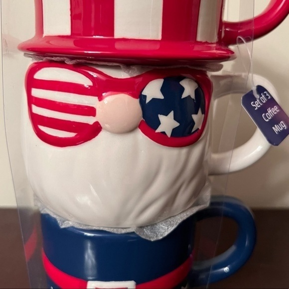 USA Patriotic Gnome Stackable Mug Set red white blue July 4 new in packaging - Picture 3 of 4